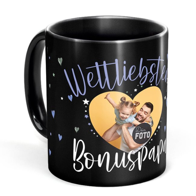 Bild von Schwarze Tasse mit Foto - Weltliebster Bonuspapa