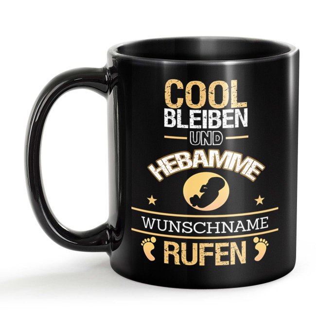 Bild von Schwarze Tasse - Hebamme - Berufe-Tasse mit Name