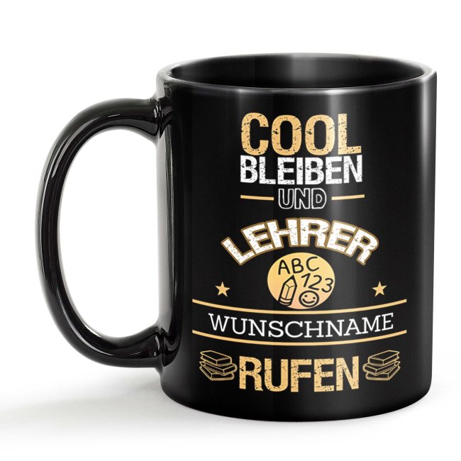 Bild von Schwarze Tasse - Lehrer - Berufe-Tasse mit Name