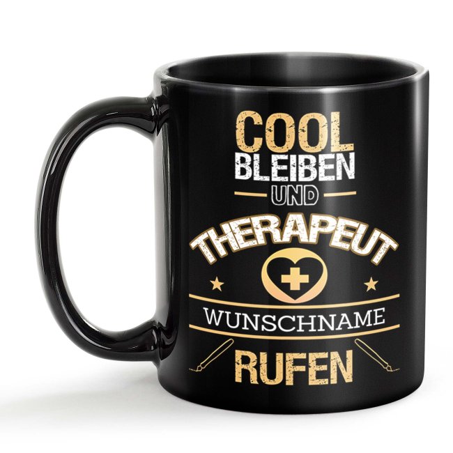 Bild von Schwarze Tasse - Therapeut - Berufe-Tasse mit Name