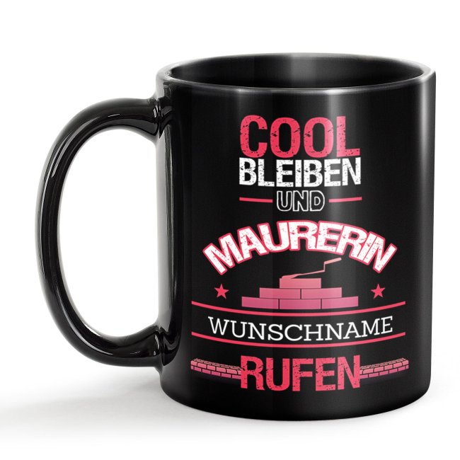 Bild von Schwarze Tasse - Maurerin - Berufe-Tasse mit Name
