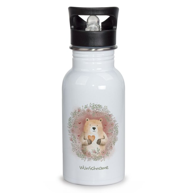 Bild von Edelstahl Trinkflasche als Geschenk für Kinder - Bär - mit Name personalisierbar - 500 ml