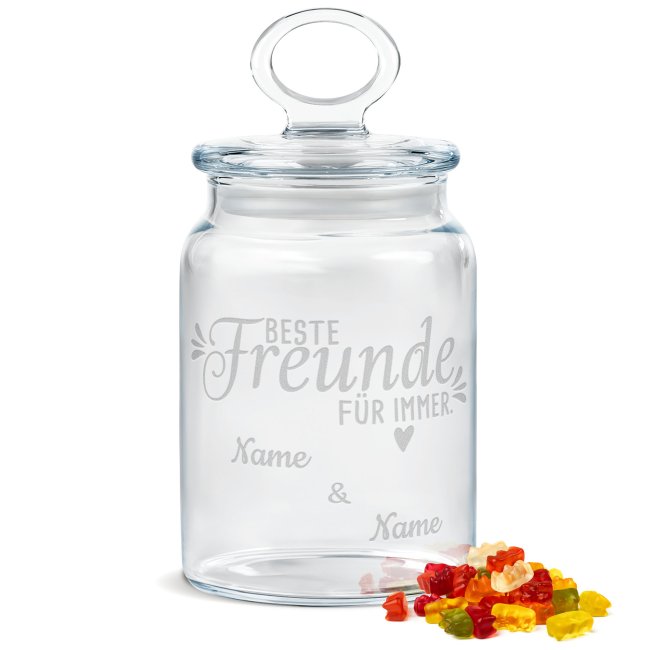 Bild von Personalisierte Vorratsdose aus Glas für beste Freunde - mit Namen gravieren - 800 ml
