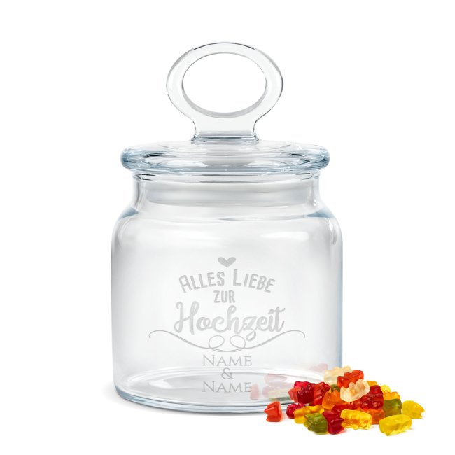 Bild von Vorratsdose aus Glas - Zur Hochzeit - mit Namen gravieren - 550 ml