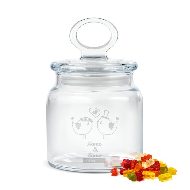 Bild von Vorratsdose aus Glas mit Gravur - mit Namen und Datum personalisieren - 550 ml