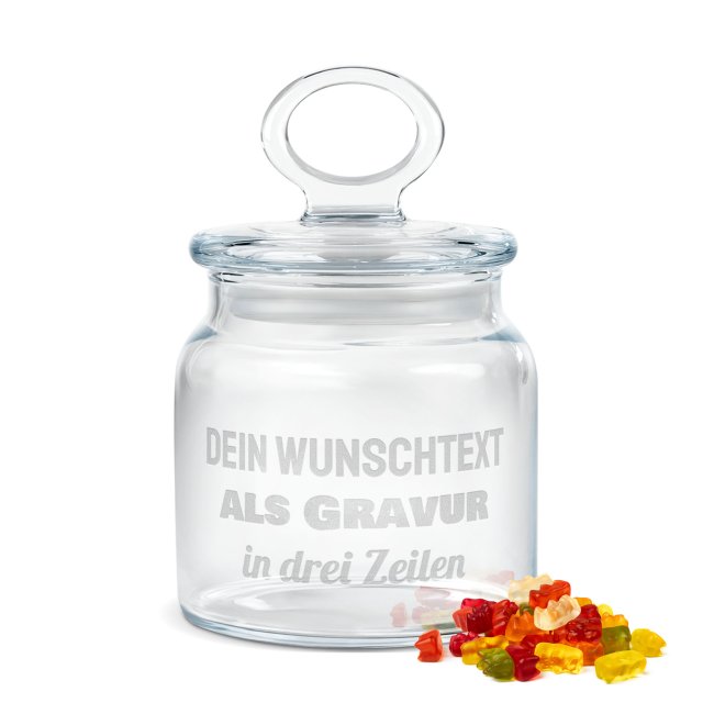 Bild von Vorratsdose aus Glas mit Gravur - mit 3 Zeilen selbst gestalten - 550 ml