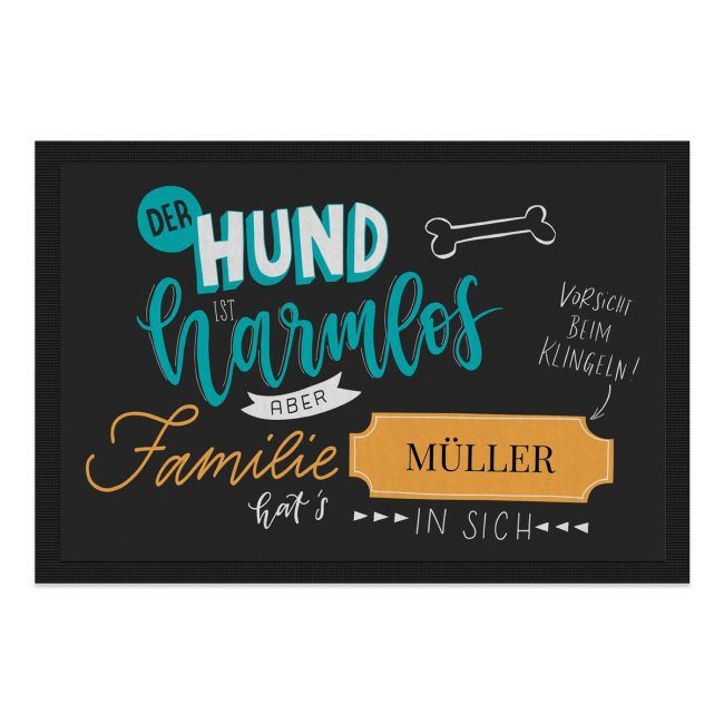 Bild von Fußmatte mit Spruch - Der Hund ist harmlos - mit Name - 60 x 40 cm