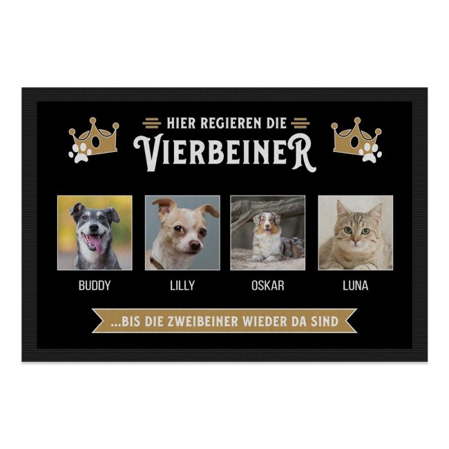 Bild von Fußmatte mit Spruch - Hier regieren die Vierbeiner - mit Fotos und Namen - 60 x 40 cm