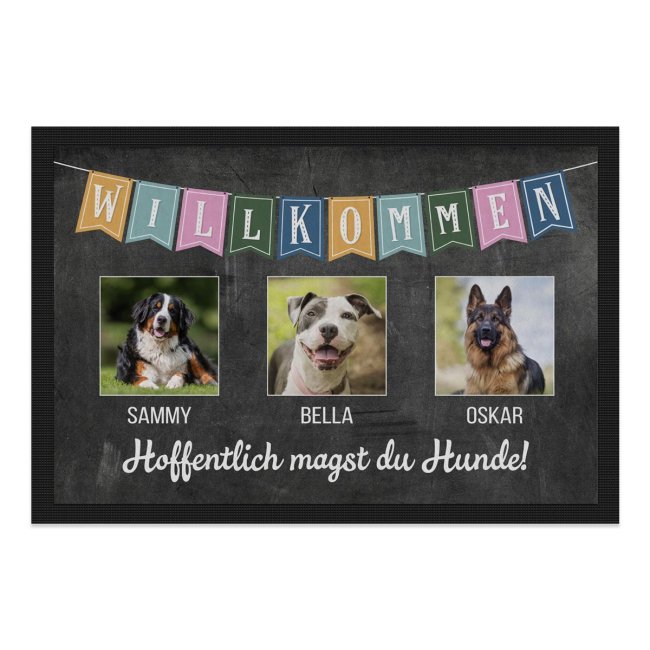 Bild von Fußmatte mit Spruch - Hoffentlich magst du Hunde - mit Fotos und Namen - 75x50cm