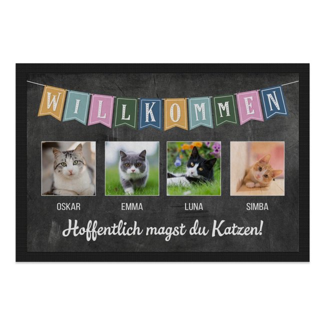 Bild von Fußmatte mit Spruch - Hoffentlich magst du Katzen - mit Fotos und Namen - 75x50cm