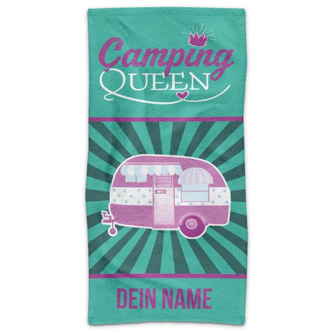 Bild von Handtuch für Camper mit Name personalisieren - Camping Queen - 100 x 50 cm