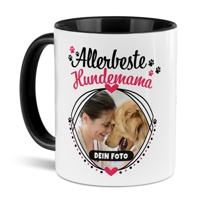 Bild von Tasse mit Spruch - Allerbeste Hundemama - mit Foto gestalten - Innen & Henkel Schwarz