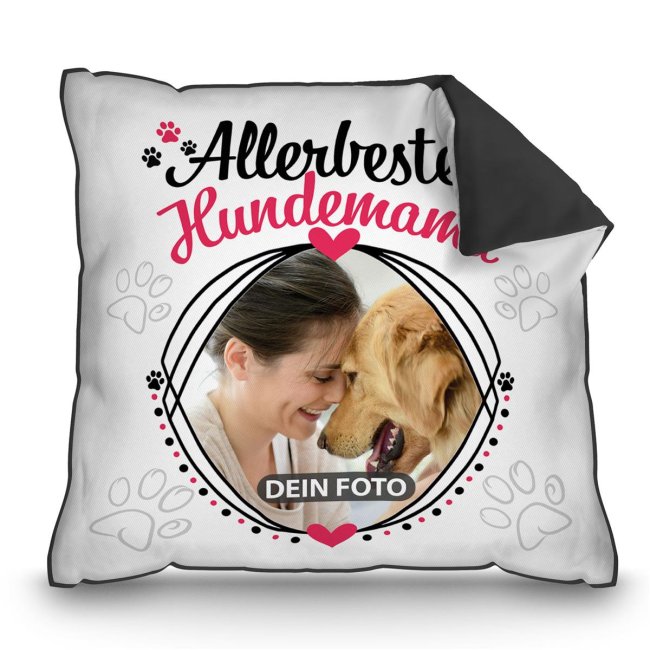 Bild von Kissen für die allerbeste Hundemama - mit Foto selbst gestalten - Rückseite Schwarz