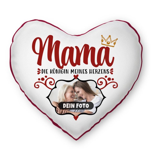 Bild von Herzkissen für Mama mit Foto gestalten - Mama, Königin meines Herzens - Rückseite Rot