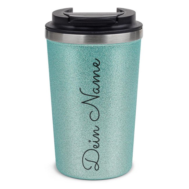 Bild von Glitzer-Edelstahlbecher mit Name selbst gestalten - 350 ml - Blau