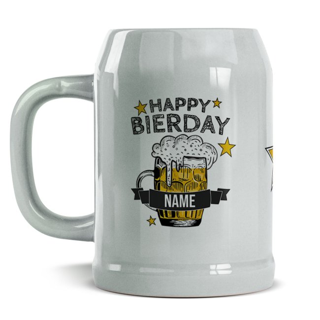 Bild von Personalisierter Bierkrug mit Name - Happy Bierday - Keramik grau, 500 ml