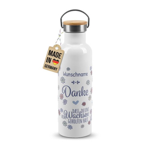 Bild von Personalisierte Edelstahl-Trinkflasche mit Bambusdeckel für Erzieherinnen