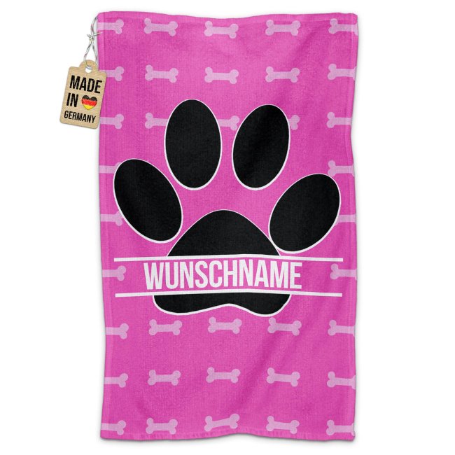 Bild von Pfotenhandtuch für Tiere - Hunde Pfote - mit Name - pink 50 x 30 cm