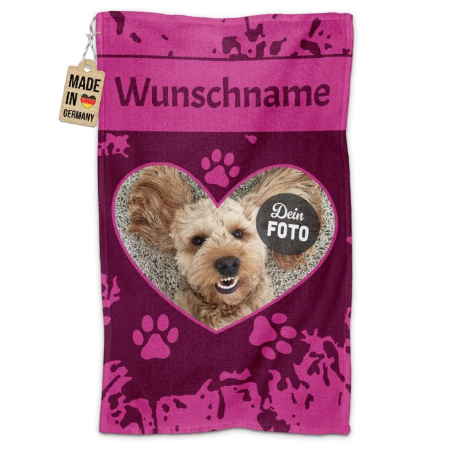 Bild von Pfotenhandtuch für Tiere - Herz - mit Foto & Name - pink 50 x 30 cm