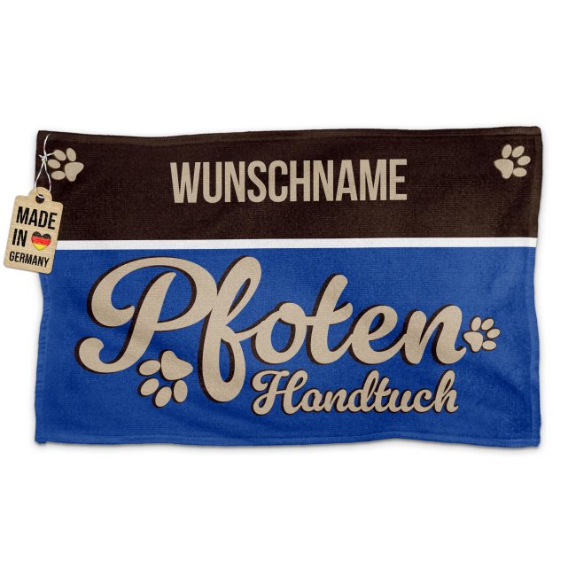 Bild von Pfotenhandtuch für Tiere - Pfotenhandtuch - mit Name - blau 50 x 30 cm
