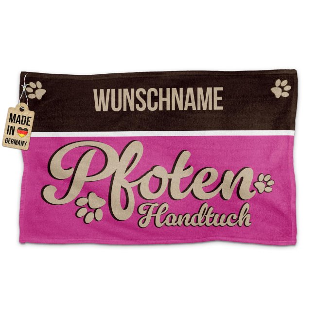 Bild von Pfotenhandtuch für Tiere - Pfotenhandtuch - mit Name - pink 50 x 30 cm