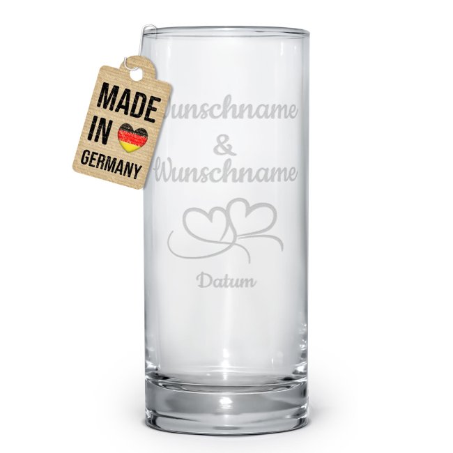 Bild von Trinkglas mit Gravur - Herzen - mit Namen und Datum