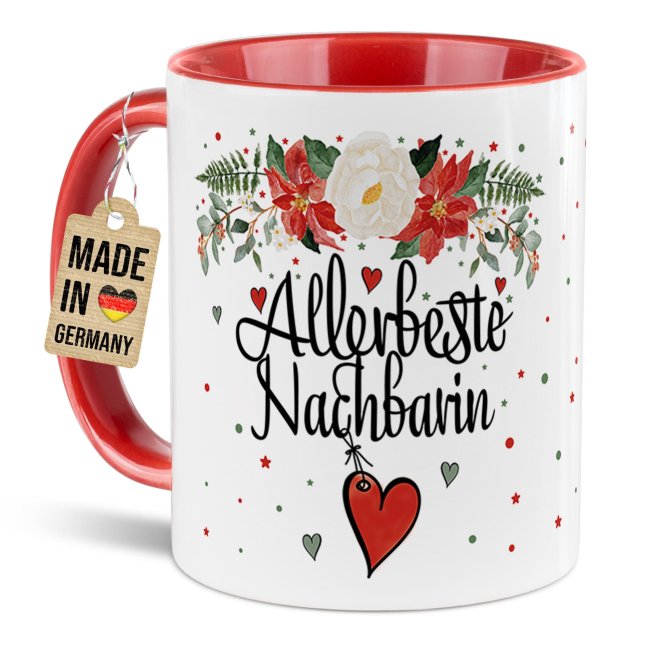 Bild von Weihnachtstasse für Nachbarin - Innen & Henkel Rot