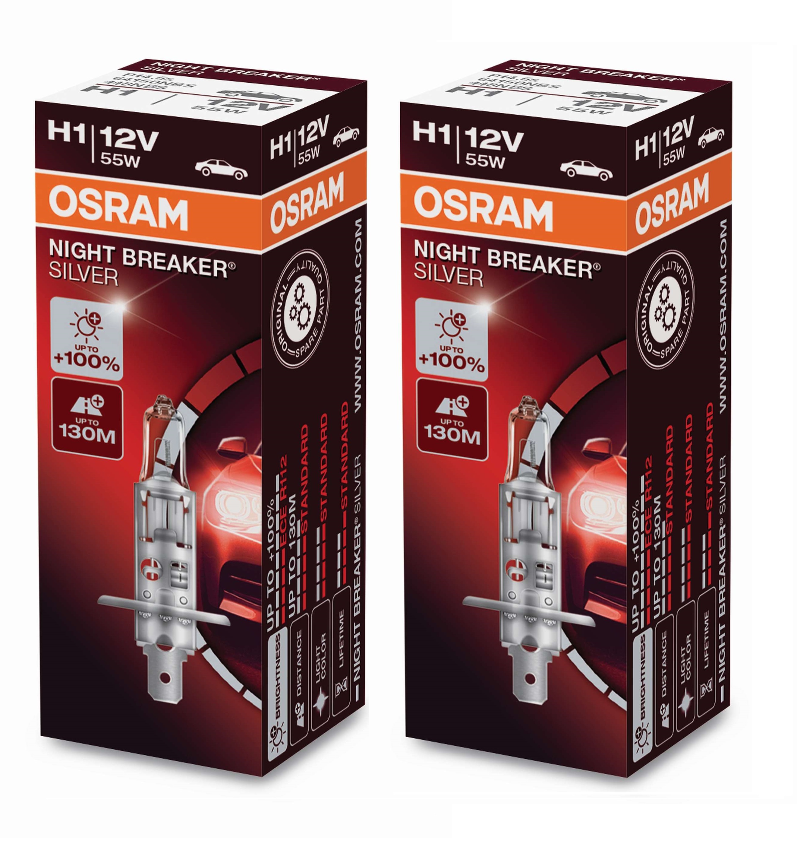 Bild von 2 Stück OSRAM NIGHT BREAKER SILVER +100% Lampen Birnen für Scheinwerfer / Fassung H1