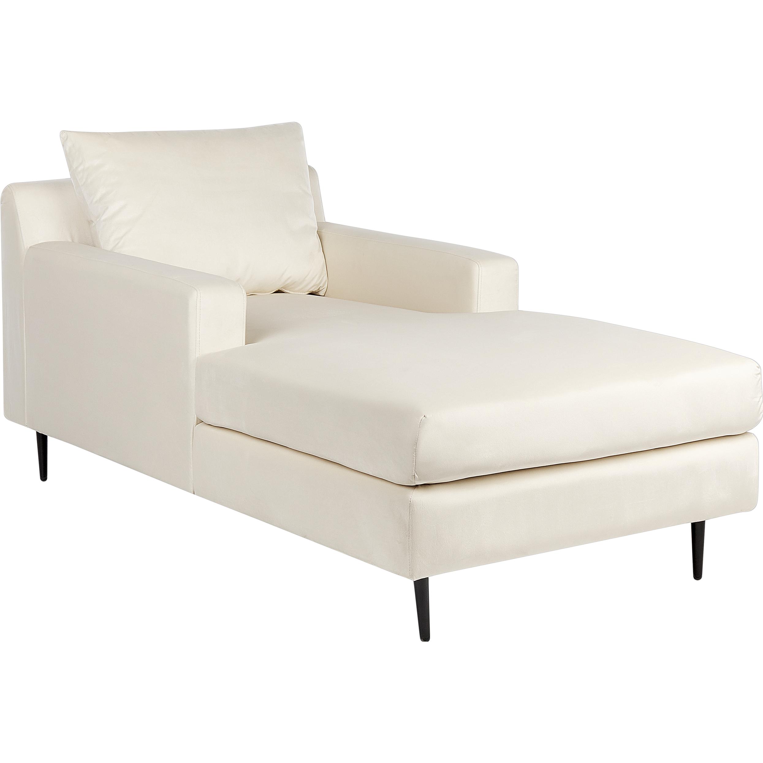 Bild von Chaiselongue beige Samtstoff mit Armlehnen und Kissen Modernes Design Minimalistischer Stil Relaxliege für Wohnzimmer Schlafzimmer