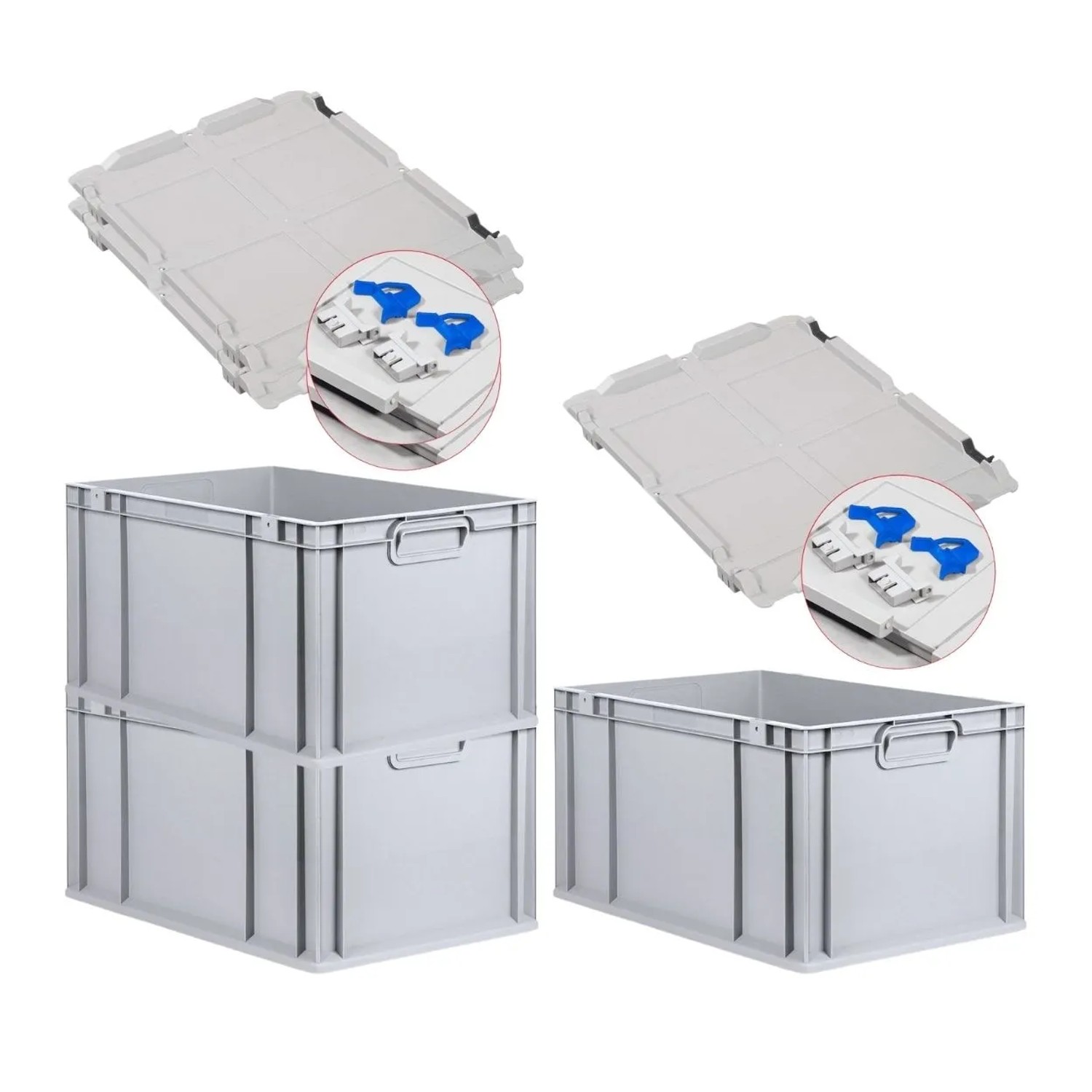 Bild von PROREGAL SuperSparSet 3x Eurobox NextGen Grip mit Scharnierdeckel und Blauen Schiebeschnappverschlüssen HxBxT 32 x 40 x 60 cm 65 Liter
