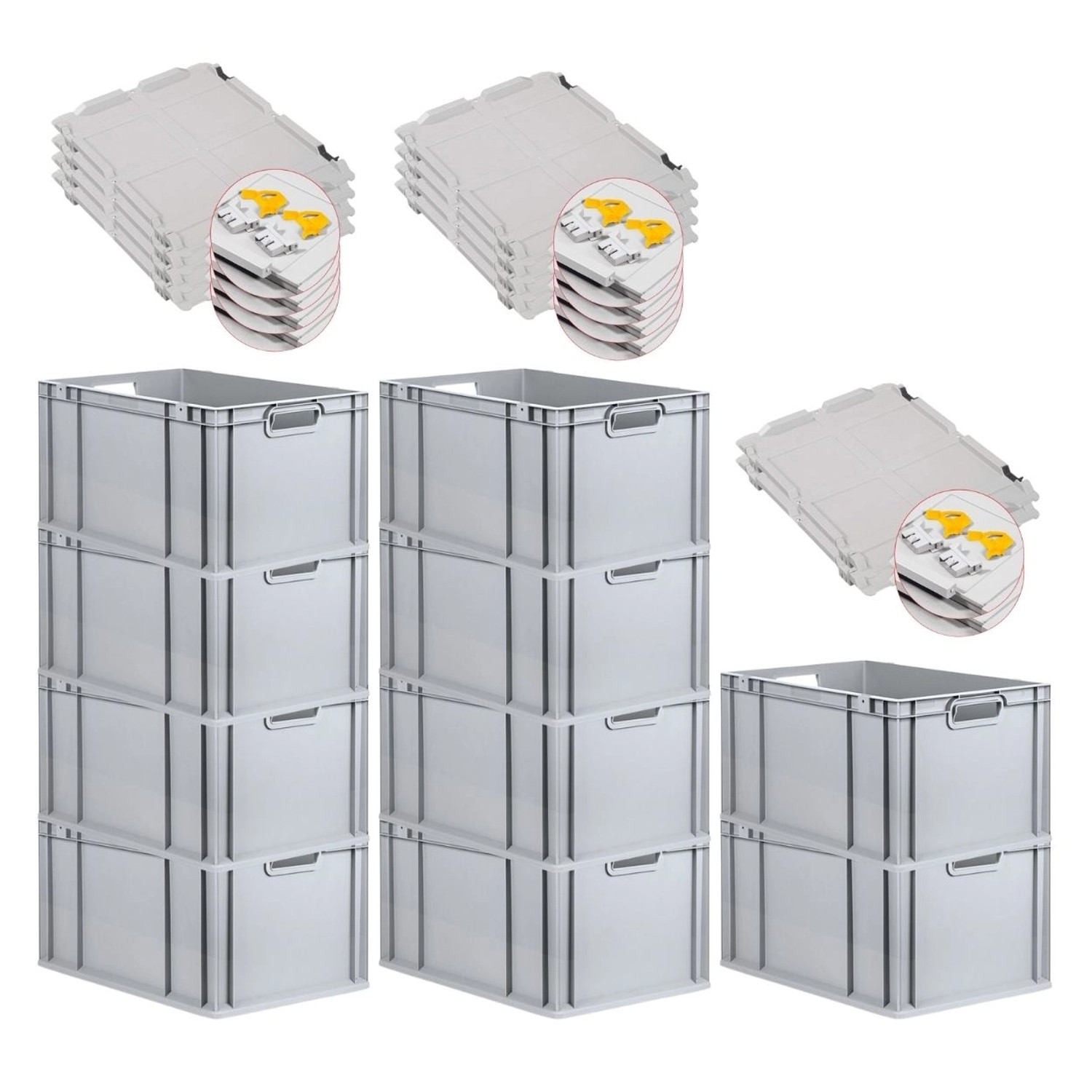 Bild von PROREGAL SuperSparSet 10x Eurobox NextGen Grip mit Scharnierdeckel und Gelben Schiebeschnappverschlüssen HxBxT 32 x 40 x 60 cm 65 Liter