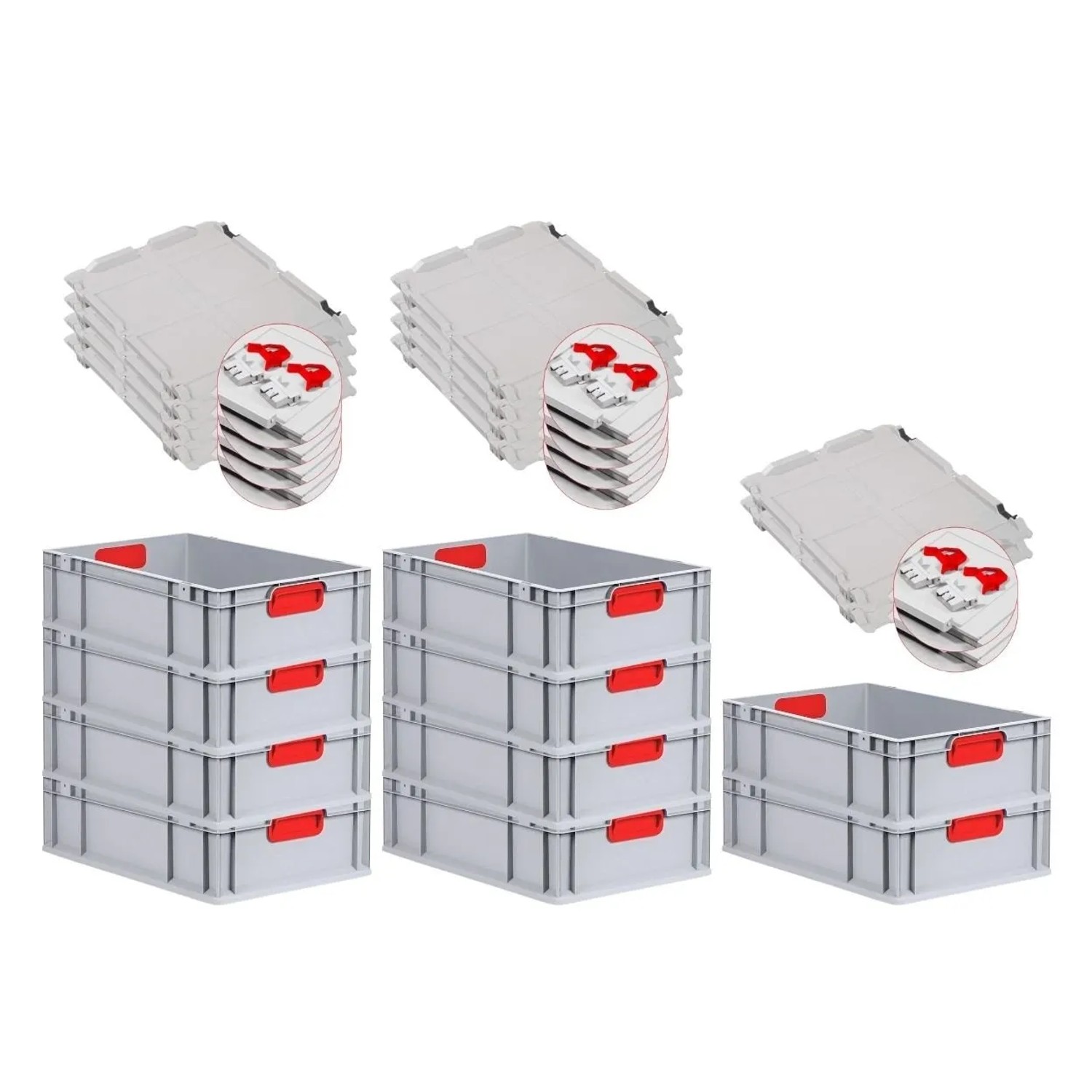 Bild von PROREGAL Spar Set 10x Eurobox Nextgen Color Mit Scharnierdeckel & Schiebeschnappverschlüsse HxBxT 17 x 40 x 60 cm Griffe Rot Geschlossen Glatter Boden