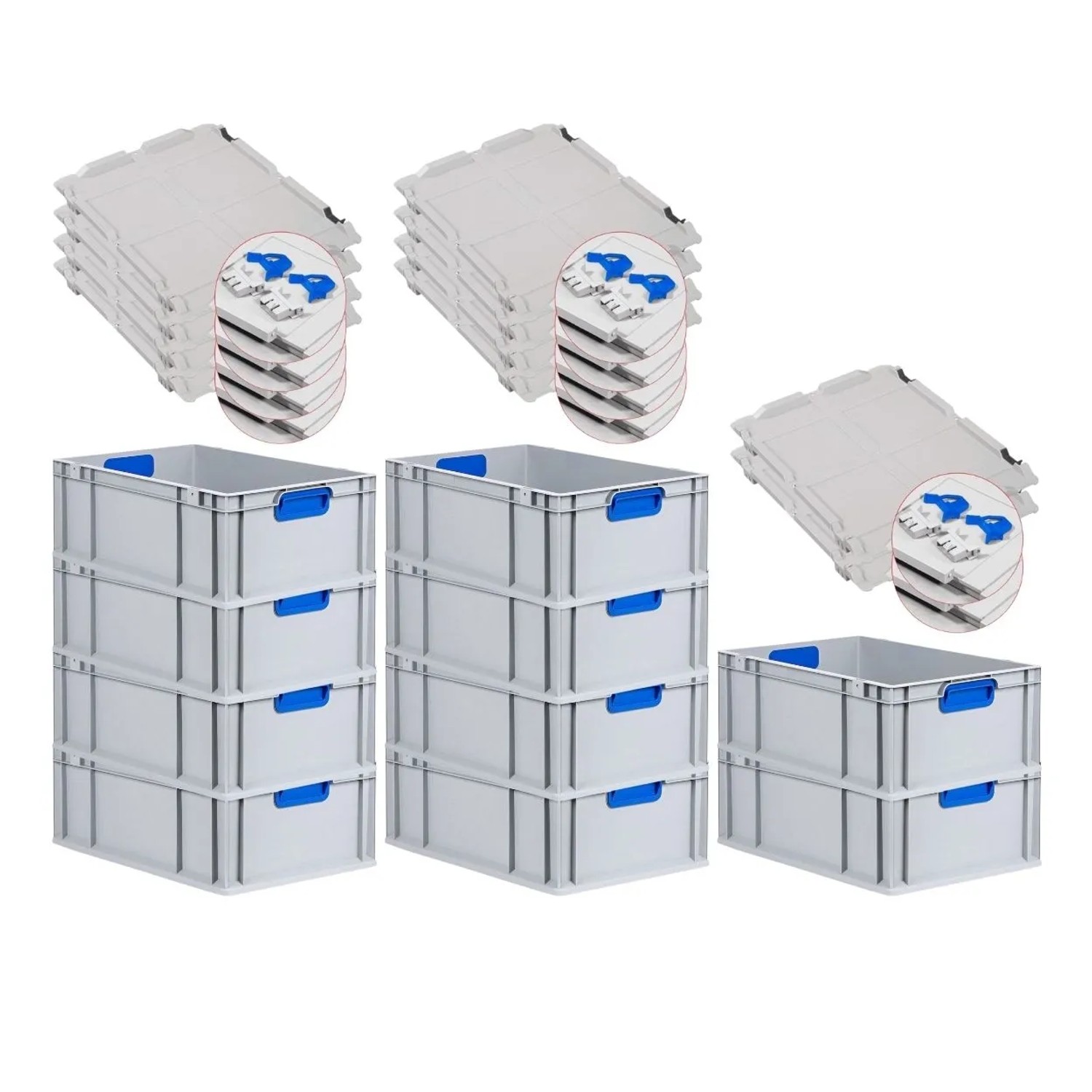 Bild von PROREGAL Spar Set 10x Eurobox Nextgen Color Mit Scharnierdeckel & Schiebeschnappverschlüsse HxBxT 22 x 40 x 60 cm Griffe Blau Verstärkter Boden