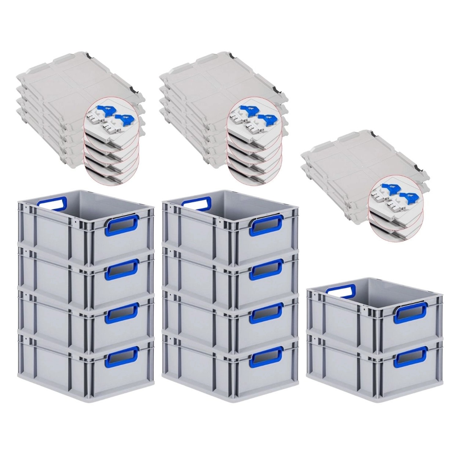 Bild von PROREGAL Spar Set 10x Eurobox Nextgen Color Mit Scharnierdeckel & Schiebeschnappverschlüssen HxBxT 17 x 30 x 40 cm Griffe Blau Offen Glatter Boden