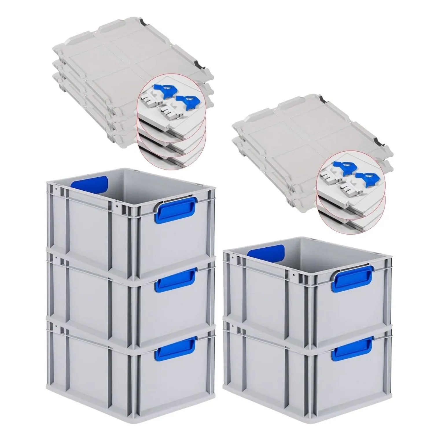 Bild von PROREGAL Spar Set 5x Eurobox Nextgen Color Mit Scharnierdeckel & Schiebeschnappverschlüsse HxBxT 22 x 30 x 40 cm Griffe Blau Geschlossen Glatter Boden