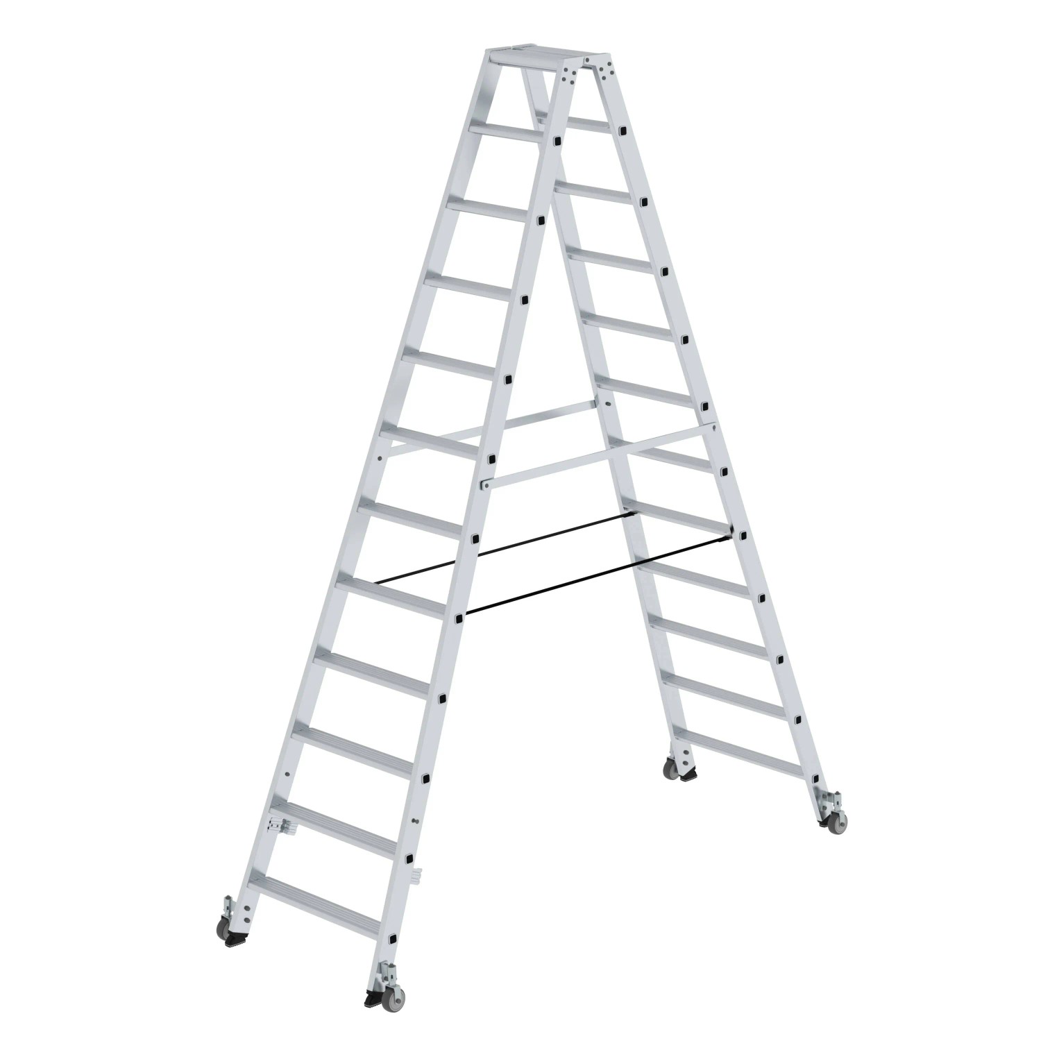 Bild von PROREGAL Stufen-Stehleiter Beidseitig Begehbar mit Rollen 2 x 12 Stufen