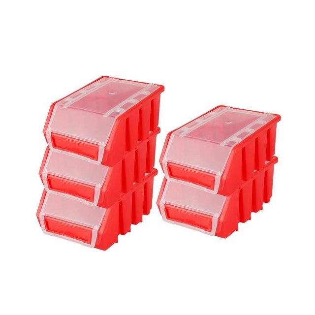 Bild von PROREGAL® Aufbewahrungsbox SuperSparSet 5x Sichtlagerbox 2 mit Deckel, HxBxT 7,5x11,6x16,1cm, Rot