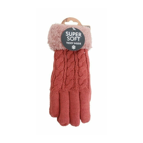 Bild von Gefütterte Strickhandschuhe | Teddy Winterhandschuhe mit Strickmuster | Super Soft mit Strickoptik [Rot]