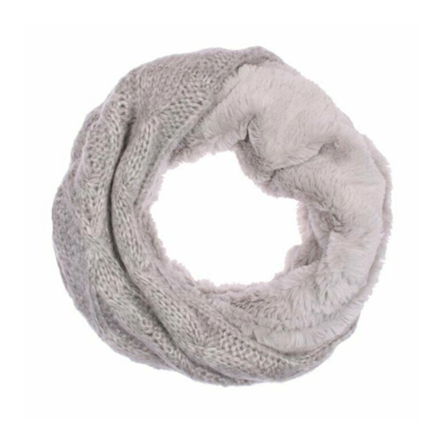 Bild von Winter Damen Loop Schal mit Wendemöglichkeit | Strickoptik und Felloptik | Warm und Flauschig [Grau]