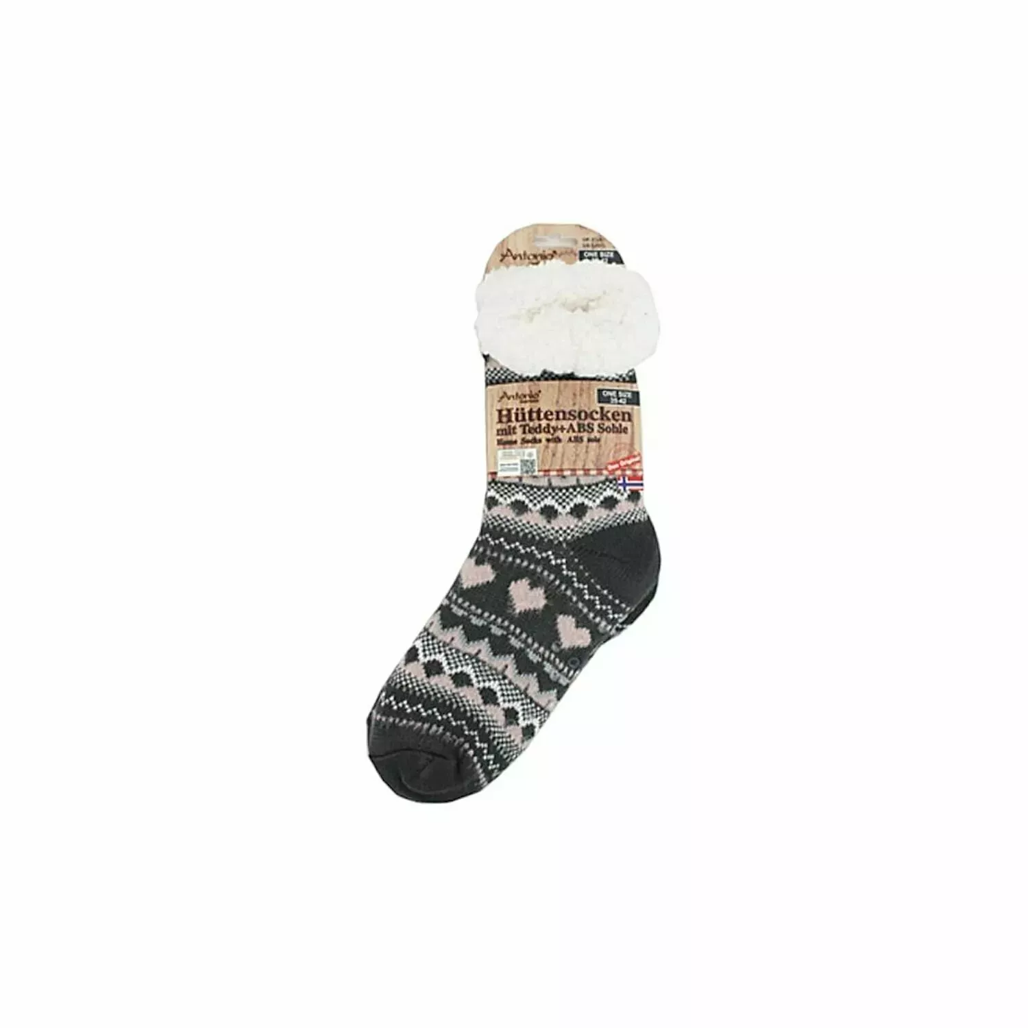 Bild von HomeRelax&Style Hüttensocken Kuschelsocken Anti Rutsch Socke Winter Hausschuhe Strick Fleece (70.00664.99, Grau/Rosa/Weiß Motiv 3, 70.00428.99)