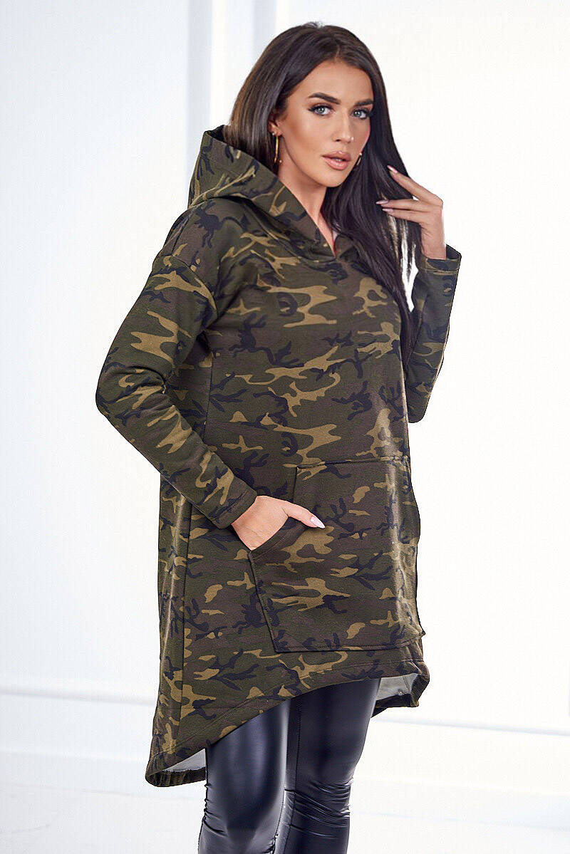 Bild von Camouflage Kapuzenpullover lang Freizeitkleid Minikleid Hoddie Sweatkleid