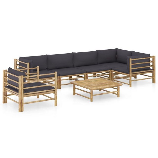 Bild von furnicato Gartenlounge-Set 7-tlg. Garten-Lounge-Set mit Dunkelgrauen Kissen Bambus, (1-tlg)