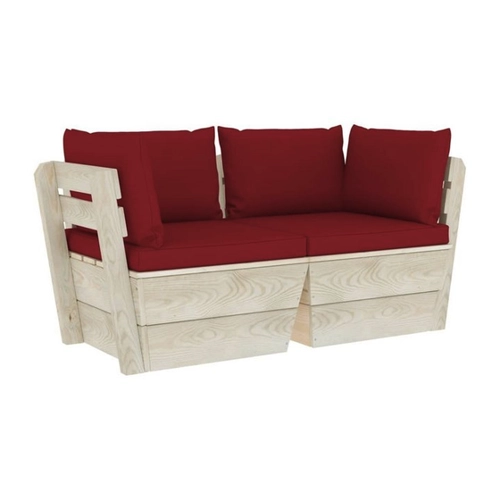 Bild von Furnicato Garten-Essgruppe: Garten-Palettensofa 2-Sitzer mit Kissen aus Fichtenholz