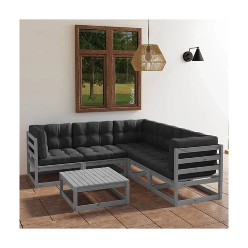 Bild von Furnicato Garten-Essgruppe 6-tlg. Garten-Lounge-Set mit Kissen Kiefer Massivholz