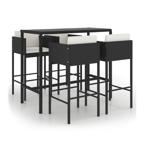 Bild von Furnicato Garten-Essgruppe 5-tlg. Gartenbar-Set mit Kissen Poly Rattan Schwarz