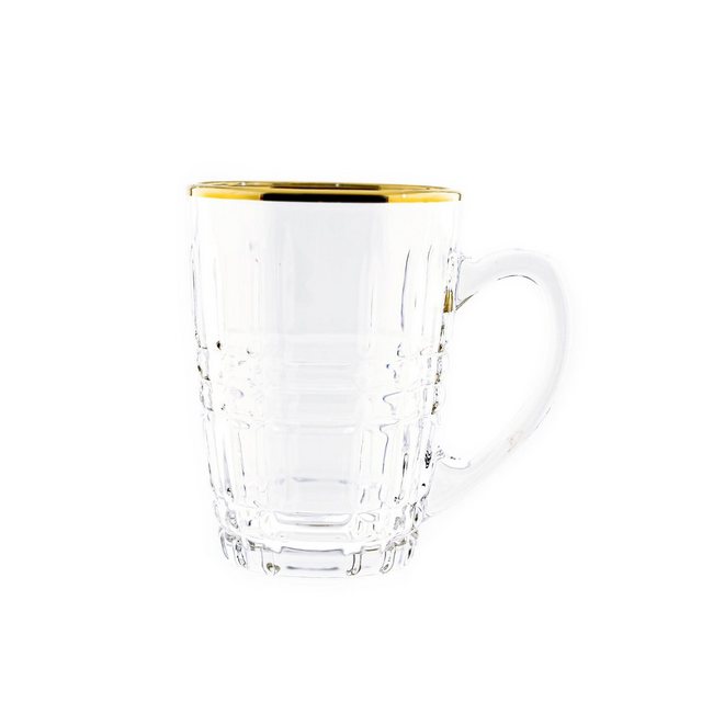 Bild von Sunay Teeglas 6er Gläser-Set mit Henkel Gold Umrandung 203 ml Transparent mit Muster