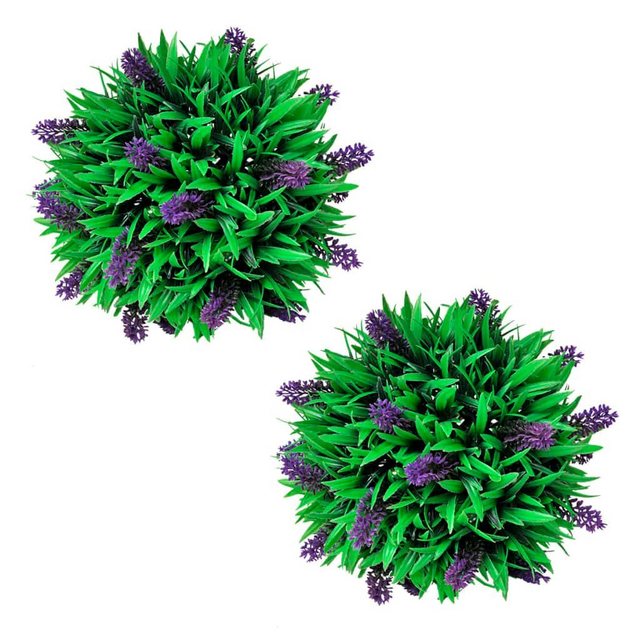 Bild von Kunstpflanze Buchsbaumkugel mit Lavendel 2 Stk. Künstlich 28 cm, furnicato