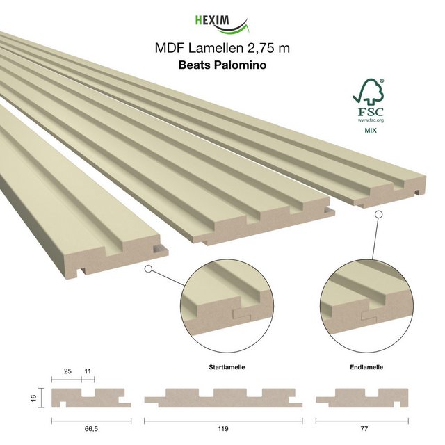 Bild von Hexim Wanddekoobjekt Beats De Luxe Palomino (Beats Lamellen 2,75m MDF Lamellenwand Wandpaneele Lamellenverkleidung Wandverkleidung Akusiktpaneele Holzpaneele Natur Holz (1 Paneel, Beats De Luxe Palomino)