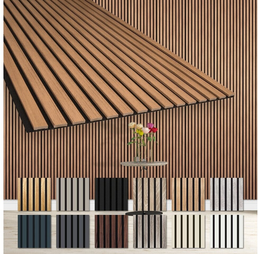 Bild von Hexim Wanddekoobjekt AP09 (Akustikpaneele 278x60cm - flexible Lamellenwand Holz MDF Wandpaneele Lamellenverkleidung Wandverkleidung Innendekoration schalldämmend (2 Paneele / 3,34 m² Teak - AP09)