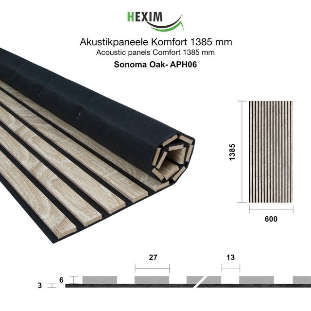 Bild von Hexim Wanddekoobjekt APH06 (Akustikpaneele 138,5x60cm - flexible Lamellenwand Holz MDF Wandpaneele Lamellenverkleidung Wandverkleidung Innendekoration schalldämmend (6 Paneele / 4,98 m² Sonoma Oak - APH06)